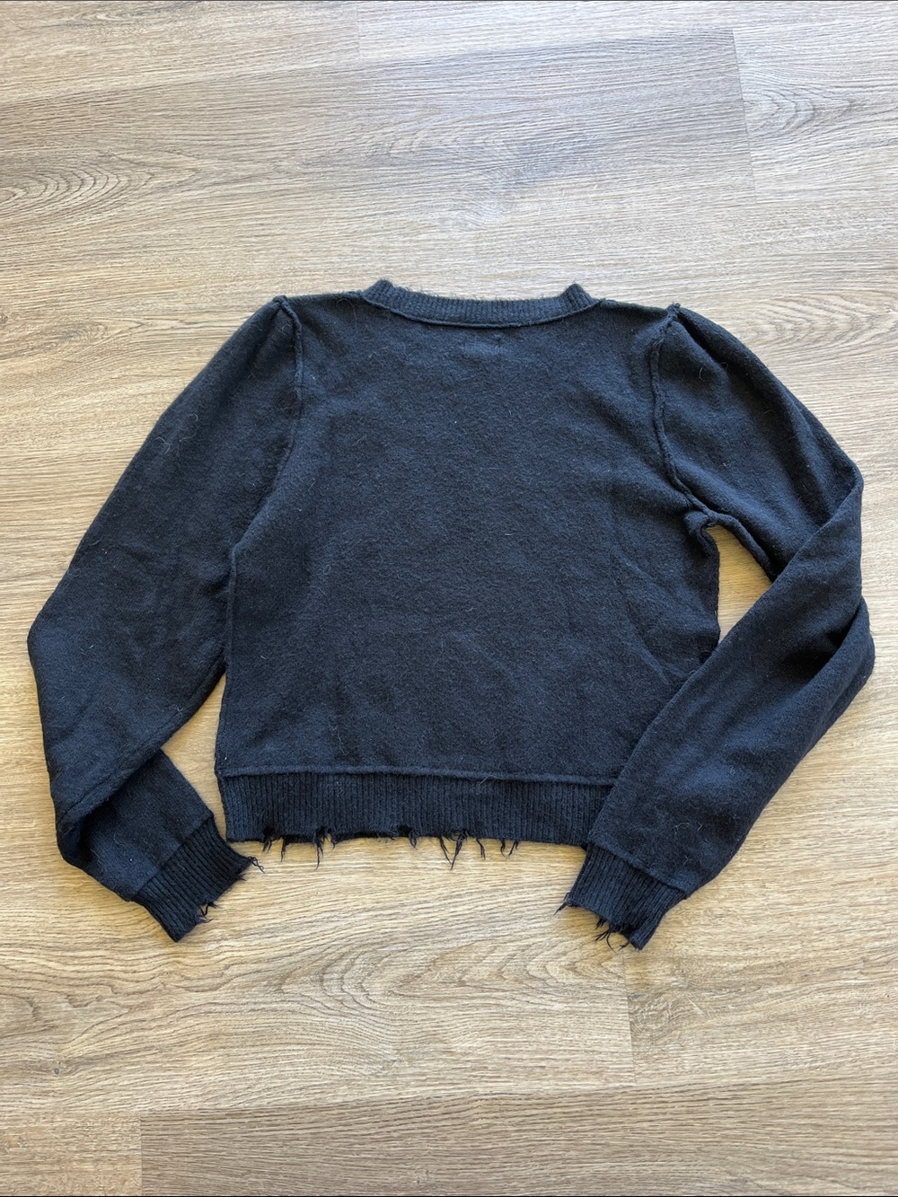 aerie Black Cropped Crewneck Sweater with Distressed Hem - Picture 5 of 5